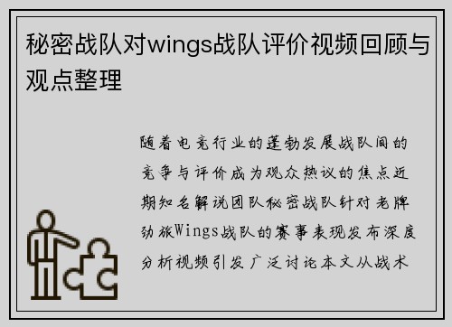 秘密战队对wings战队评价视频回顾与观点整理